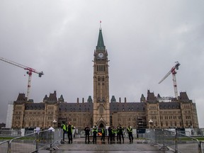 Dark skies and drizzly weather on Parliament Hill, Saturday, October 21, 2023. Alberta is to open a new trade office on Monday, only minutes away from the Parliament buildings.