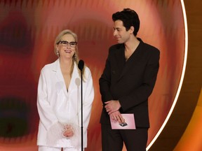 (L-R) Meryl Streep and Mark Ronson speak onstage during the 66th GRAMMY Awards at Crypto.com Arena on February 04, 2024 in Los Angeles, California.