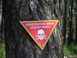 Landmine warning sign in Ukraine