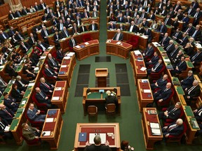 Hungarian Prime Minister Viktor Orban addresses a parliament session