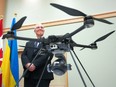 Defence Minister Bill Blair with a drone.