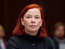 CBC CEO Catherine Tait waits to appear before The House of Commons Canadian heritage committee in November 2023.