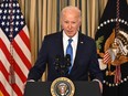 U.S. President Joe Biden speaks at the White House.