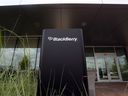 BlackBerry Ltd. signage is displayed in front of the company's headquarters in Waterloo.