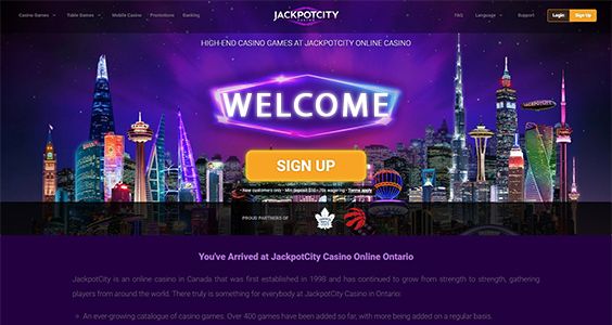 JackpotCity Canada welcome page.