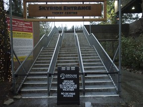 The entrance to Grouse Mountain is pictured in North Vancouver, B.C., Friday, Jan. 3, 2020. All three of Metro Vancouver's local ski hills are closed for a second day at what should be the peak of the season, as a spate of warm, wet weather strips mountains bare.
