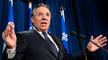 Quebec Premier François Legault speaking at the legislature in Quebec City.