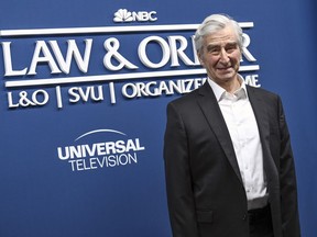 FILE - Actor Sam Waterston attends the NBCUniversal "Law & Order" press junket in New York on Feb. 16, 2022. Waterston, who has played the spiky, non-nonsense district attorney on "Law & Order" since the mid-1990s, is stepping down. The last episode for Waterston's Jack McCoy will be Feb. 22, NBC said Friday.