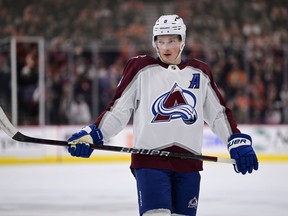 Colorado Avalanche's Cale Makar in action during an NHL hockey game against the Philadelphia Flyers, Saturday, Jan. 20, 2024, in Philadelphia.