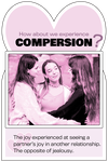 Compersion: The joy experienced at seeing a partner's joy in another relationship. The opposite of jealousy.