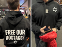 A Raptors fan was asked to remove this sweatshirt at Scotiabank Arena in Toronto.