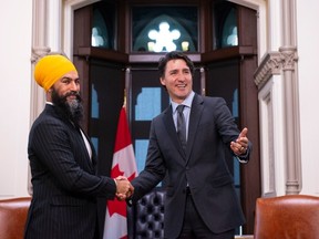 NDP leader Jagmeet Singh meets with Prime Minister Justin Trudeau on Parliament Hill in Ottawa