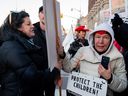 Protesters and counter-protesters in Alberta.
