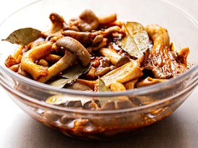 Roasted mushrooms glazed in soy and honey