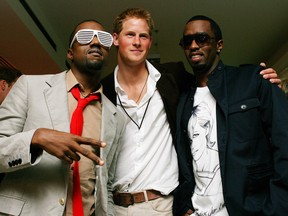 Prince Harry (centre) with Kanye West (left) and Sean "Diddy" Combs
