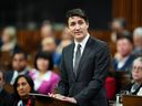 Prime Minister Justin Trudeau pays tribute to the late prime minister Brian Mulroney in the House of Commons on Parliament Hill in Ottawa on Monday, March 18, 2024.
