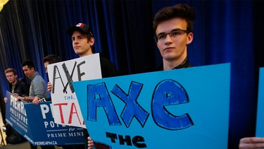 Supporters wait for Pierre Poilievre, then a a leadership candidate for the federal Conservative party and now its leader, to arrive at an anti-carbon tax rally in Ottawa on March 31, 2022.