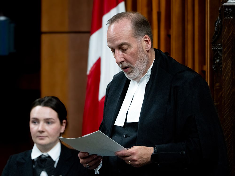 Deputy Speaker Chris D'entremont reads amendments to an NDP motion in the House of Commons on Monday, March 18, 2024.