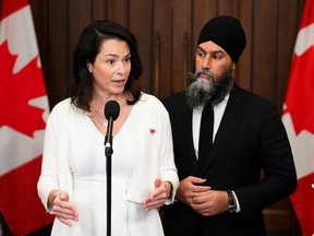 NDP MP Heather McPherson and NDP Leader Jagmeet Singh.