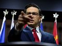 Conservative Leader Pierre Poilievre points to take a question from another journalist during a news conference on Parliament Hill on March 6, 2023.