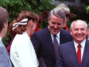 Prime Minister Brian Mulroney with his wife Mila and Mikhail Gorbachev, at 24 Sussex Drive on May 29, 1990.