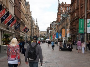 A pedestrian street in Glasgow, Scotland.