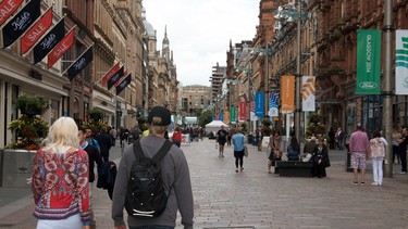 A pedestrian street in Glasgow, Scotland.