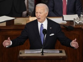 U.S. President Joe Biden speaks during the State of the Union address 2024