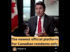 A scam Facebook ad featuring an AI-generated Justin Trudeau.