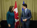 Prime Minister Justin Trudeau meets with Alberta Premier Danielle Smith in Calgary on Wednesday, March 13, 2024. The Alberta government is asking the federal government for more control over provincial immigration.