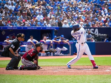 Vladdy — at bat during a 2023 Jays game against the Arizona Diamondbacks — impressed his Fisher Cats teammates. “We all realized how special he was,” Bo Bichette says.