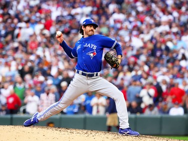 Jordan Romano pitches against the Minnesota Twins in Game Two of the Wild Card Series in Minneapolis on Oct. 4, 2023.
