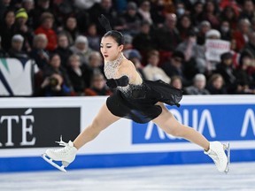 Kaori Sakamoto of Japan performs her free skate in the women's competition during the 2024 ISU World Figure Skating Championships in Montreal, Friday, March 22, 2024.