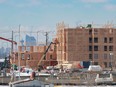 Construction continued on a multi-family project in the East Hills area of Calgary on Thursday, February 15, 2024.