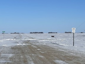 A view of the landscape outside the hamlet of St. Vincent, Minn., looking north towards the Canada-U.S. border, is shown on on Tuesday, Jan. 25, 2022, not far from where RCMP officers recovered the bodies of four unidentified Indian nationals. A man accused of helping smuggle people across the U.S.-Canada border into Minnesota, including four members of an Indian family who froze to death in 2022, pleaded not guilty Wednesday to seven counts of human smuggling.