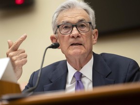 FILE - Federal Reserve Board Chair Jerome Powell speaks during his appearance before the House Financial Services Committee on Capitol Hill, March 6, 2024, in Washington. The Federal Reserve is set this week to leave interest rates unchanged for a fifth straight time.