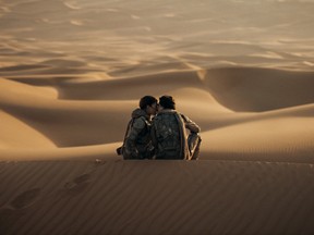 Zendaya as Chani and Timothee Chalamet as Paul Atreides feature in a still of Dune: Part Two.