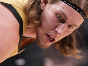 Toronto Raptors centre Kelly Olynyk is pictured during NBA basketball action against the Brooklyn Nets in Toronto on Thursday, Feb. 22, 2024. Olynyk says that signing a two-year extension with the Toronto Raptors was a priority.