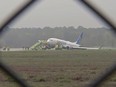 United Airlines flight after rolling off runway