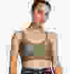 Model wearing taupe sports bra