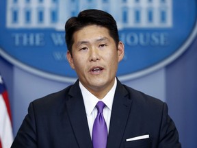 FILE - Principal Associate Deputy Attorney General Robert Hur speaks during a press briefing at the White House in Washington, July 27, 2017. The special counsel who impugned the president's age and competence in his report on how Joe Biden handled classified documents will himself be up for questioning this week. Hur, now the U.S. attorney appointed by Donald Trump, is scheduled to testify before a congressional committee on Tuesday, March 12, 2024, as House Republicans try to keep the spotlight on unflattering assessments of Biden.