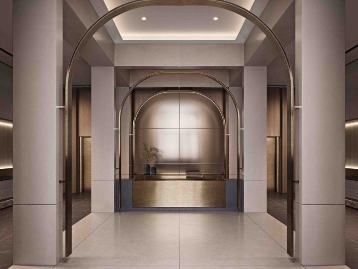  The entrance to each lobby is defined by a two-storey arch.