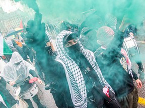 Anti-Israel demonstrators march in Ottawa on March 9, 2024.
