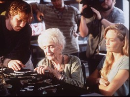 From left, Bill Paxton, Gloria Stuart and Susay Amis in a scene from the movie Titanic.