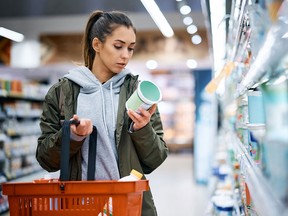 Person reading best-before dates while grocery shopping