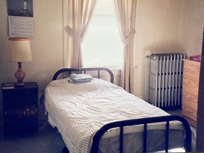 A bed in a room.