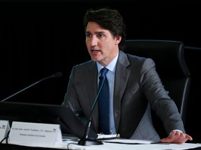 Prime Minister Justin Trudeau speaks at an inquiry.