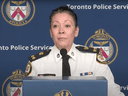 A screenshot shows Deputy Chief Lauren Pogue of Community Safety Command at Toronto Police Headquarters on Friday.
