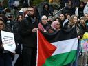 Members of the Palestinian Youth Movement protests at the student centre front steps at Toronto Metropolitan University on Nov. 17, 2023.