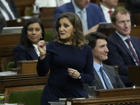 Deputy Prime Minister and Minister of Finance Chrystia Freeland presents the federal budget in the House of Commons in Ottawa on Tuesday, April 16, 2024.